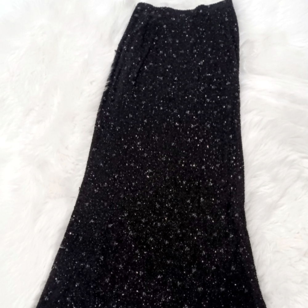 Couture designer Naeem Khan black evening long length beaded skirt size 4